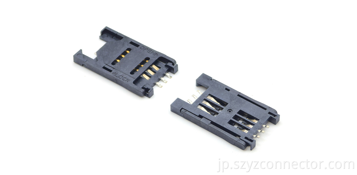 SIM-6P フリップタイプ ソケットコネクタ(新金型) 千鳥コンタクト SIM-6P Flip-Type Socket Connector (New Mold) Staggered Contacts